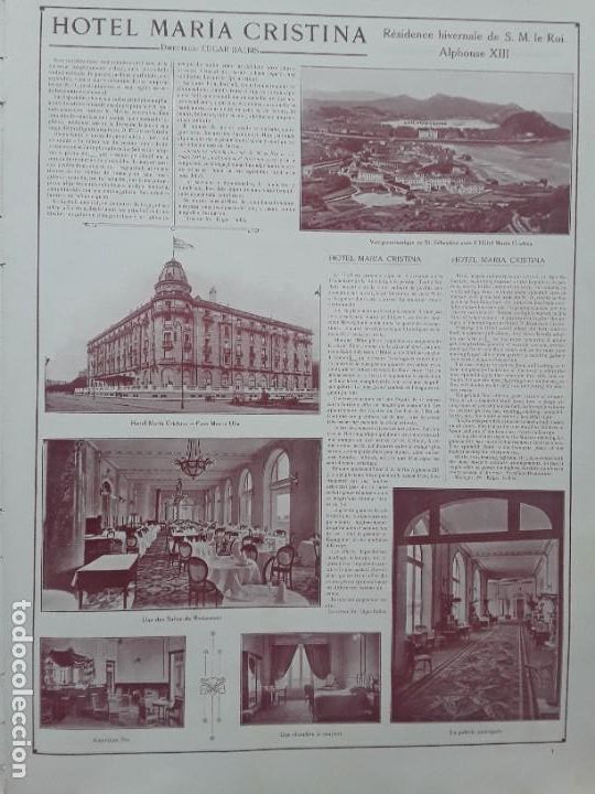 Collection Magazines and Newspapers: HOTEL MARIA CRISTINA RESIDENCIA HIBERNAL DEL REY ALFONSO XIII SAN SEBASTIAN 1927