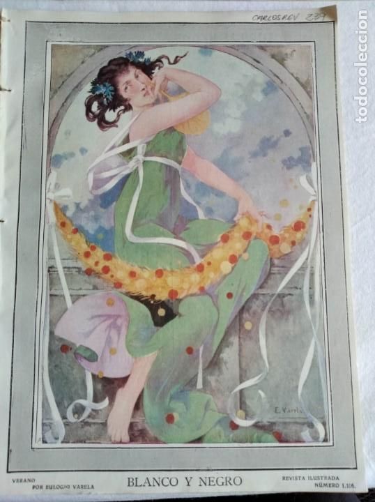 Collectionnisme de Revues et Journaux: BLANCO Y NEGRO. N&ordm; 1106. A&Ntilde;O 1912. REY EN PAMPLONA. LA FIESTA DEL 14 JULIO EN PAR&Iacute;S. PLAYAS HOLANDA