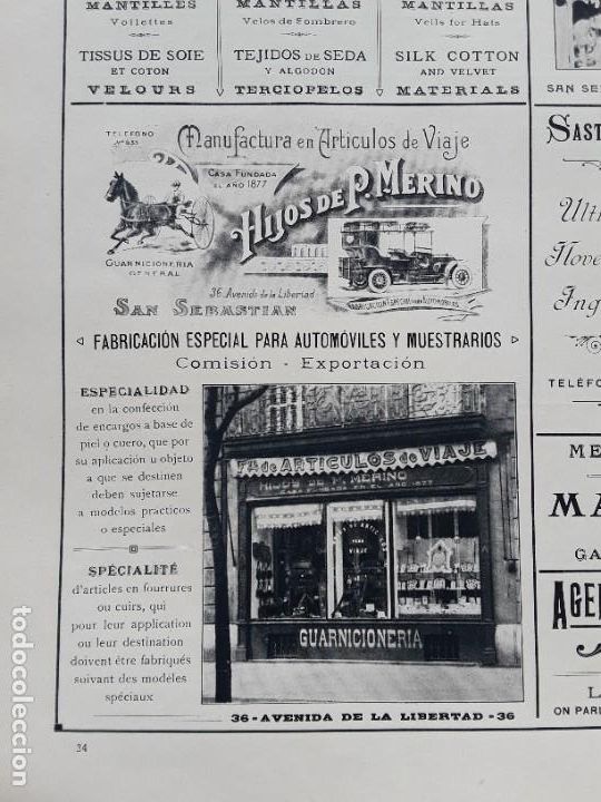 Collection Magazines and Newspapers: ARTICULOS VIAJE HIJOS P.MERINO / GUANTERIA CAPDEVIELLE / SASTRERIA JUAN M.JAUREGU SAN SEBASTIAN 1927