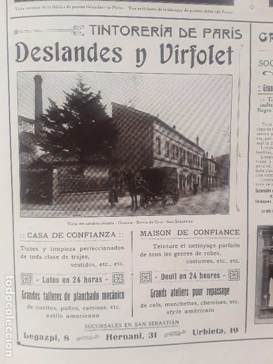Collection Magazines and Newspapers: TINTORERIA DE PARIS DESLANDES Y VIRFOLET / SIN RIVAL/ AGUARDIENTES TOMAS GROS SAN SEBASTIAN 1927