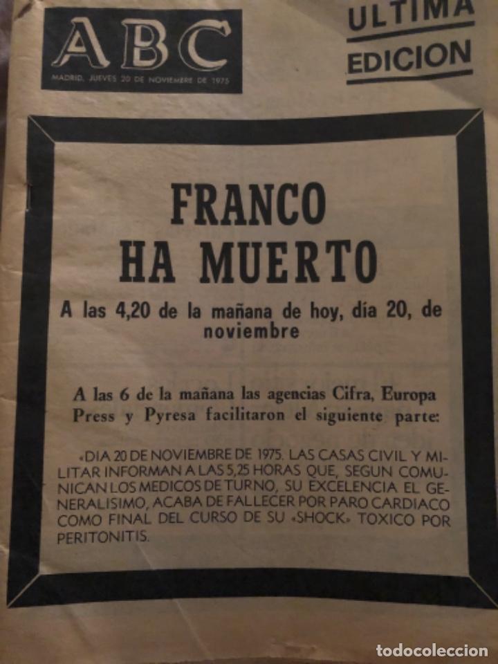 Coleccionismo de Revistas y Peri&oacute;dicos: ABC. &Uacute;LTIMA EDICI&Oacute;N. FRANCO HA MUERTO. 20 DE NOVIEMBRE 1975.