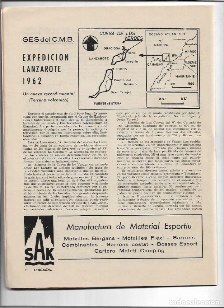 Coleccionismo de revistas y peri&oacute;dicos: A&Ntilde;O 1962 EXCURSIONISMO SANTES CREUS EXP LANZAROTE CUEVA LOS VERDES PIC DE SATUT AGULLA ELS RETORNATS