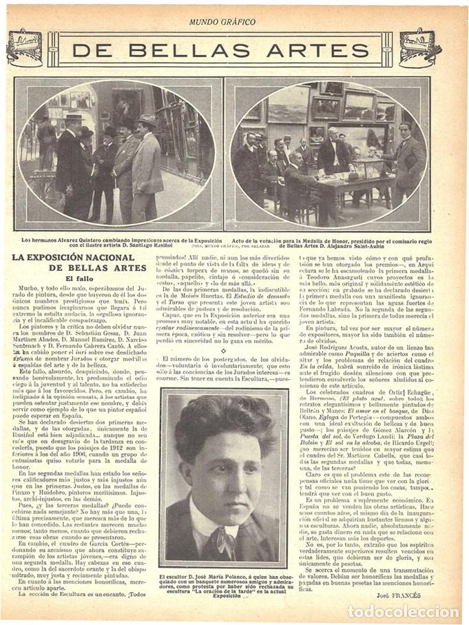 Coleccionismo de Revistas y Peri&oacute;dicos: 1912 HOJA REVISTA EXPOSICI&Oacute;N NACIONAL DE BELLAS ARTES VOTACI&Oacute;N SANTIAGO RUSI&Ntilde;OL ESCULTOR J.M POLANCO
