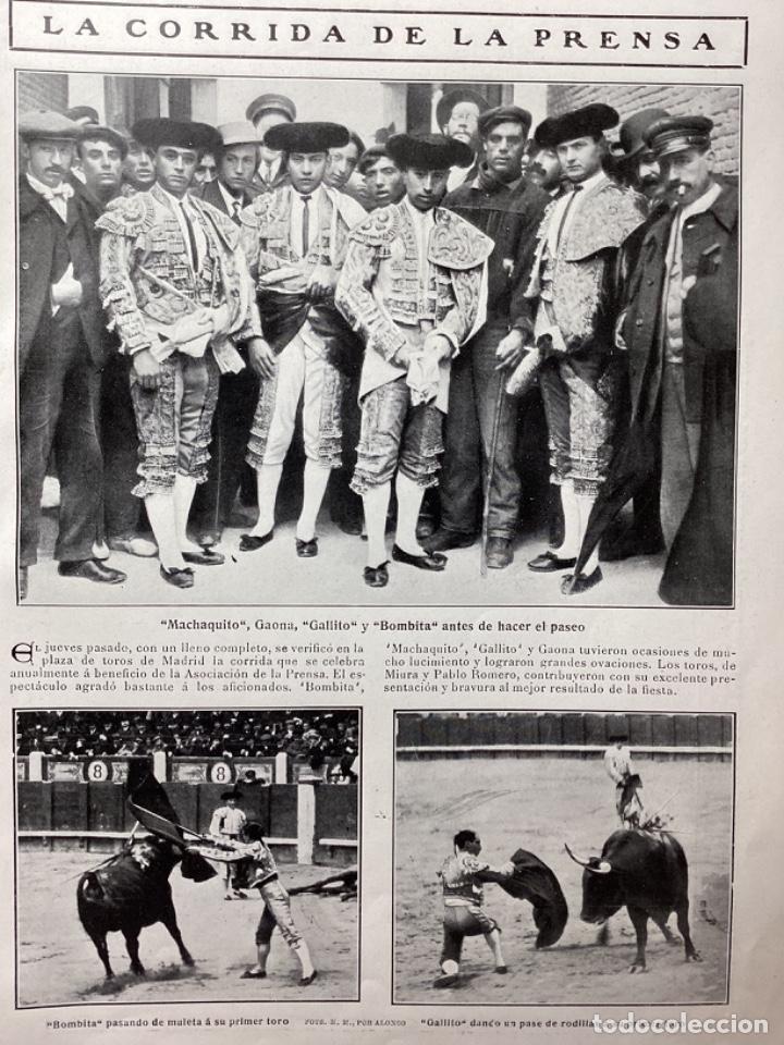 Collezionismo di Riviste e Giornali: TOROS A BENEFICIO DE LA PRENSA, GALLITO, GAONA, BOMBITA Y MACHAQUITO, 1909 HOJA REVISTA
