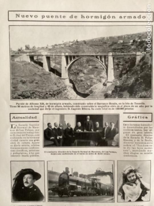 Coleccionismo de revistas y peri&oacute;dicos: BARRANCO HONDO, TENERIFE,NUEVO PUENTE DE HORMIG&Oacute;N ARMADO 1909 RETAL HOJA REVISTA