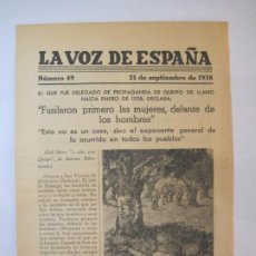 Coleccionismo de Revistas y Periódicos: GUERRA CIVIL-LA VOZ DE ESPAÑA-NUMERO 49-21 DE SEPTIEMBRE 1938-BANDO REPUBLICANO-VER FOTOS-(K-6049). Lote 324134228