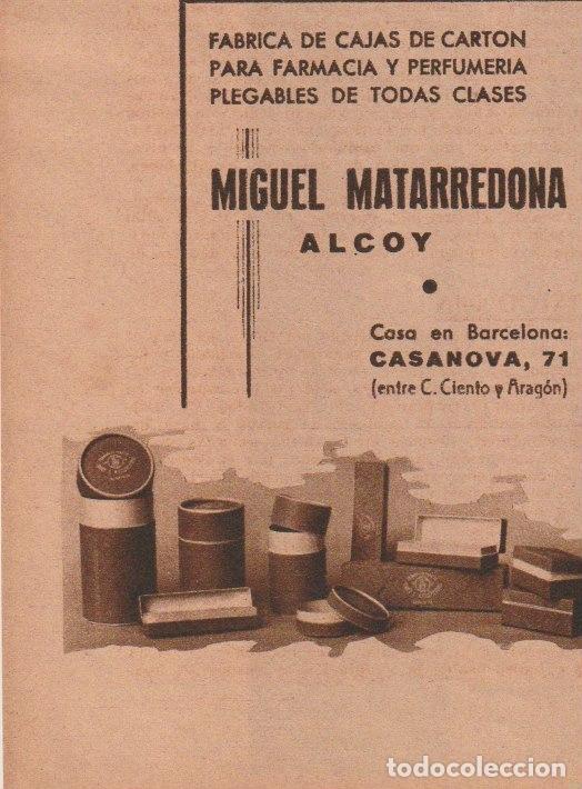 Coleccionismo de Revistas y Peri&oacute;dicos: * ALCOY, ALCOI * Publicidad f&aacute;brica de cajas de cart&oacute;n Miguel Matarredona -1935