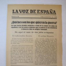 Coleccionismo de Revistas y Periódicos: GUERRA CIVIL-LA VOZ DE ESPAÑA-NUMERO 93-4 DE NOVIEMBRE 1938-BANDO REPUBLICANO-VER FOTOS-(K-6050). Lote 324134328
