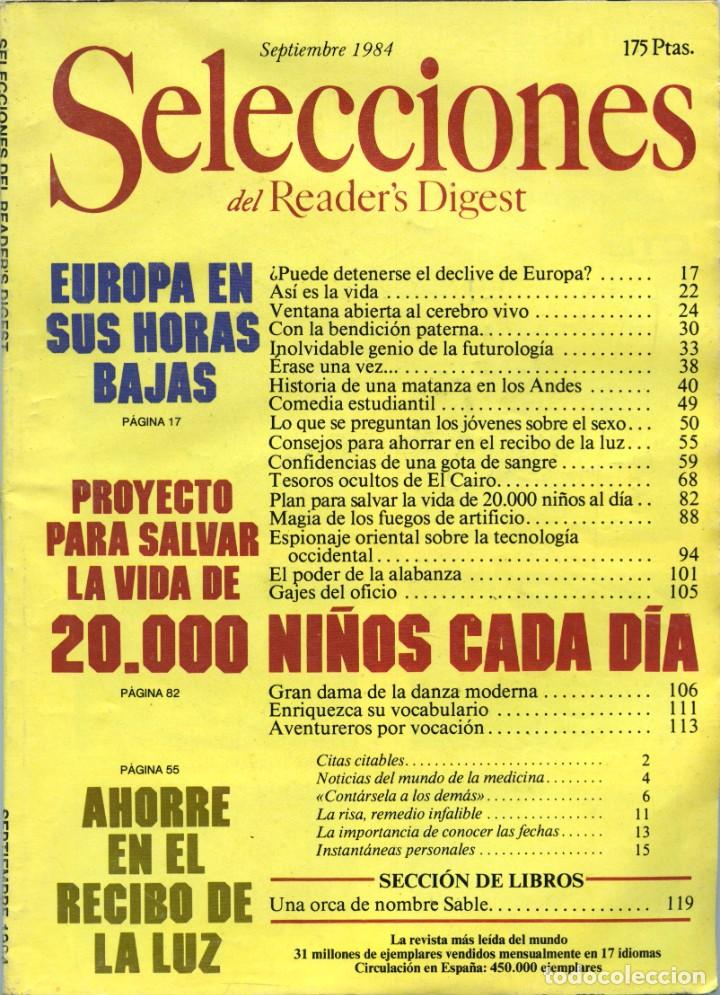 Coleccionismo de Revistas y Peri&oacute;dicos: REVISTA SELECCIONES DEL READER`S DIGEST. Septiembre de 1984. Pp. 144