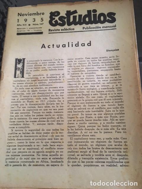 Collection Magazines and Newspapers: REVISTA ESTUDIOS. NOVIEMBRE 1935. FALTA PORTADA. ANARQUISMO.