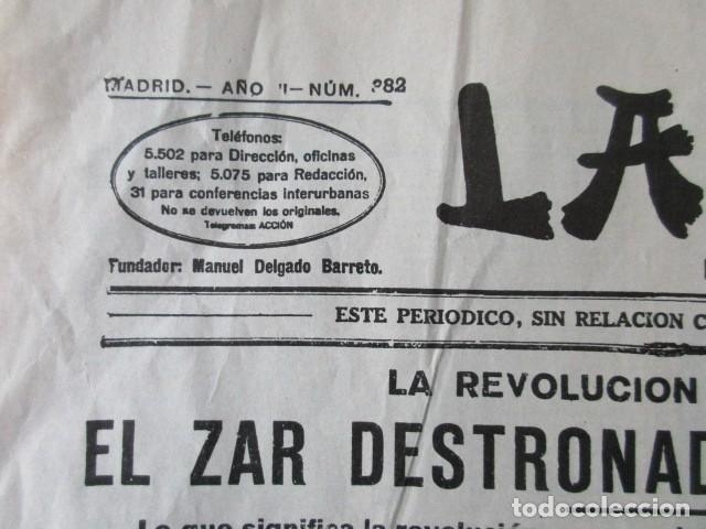 Coleccionismo de Revistas y Peri&oacute;dicos: 1917 LA ACCI&Oacute;N DIARIO DE LA NOCHE - LA REVOLUCI&Oacute;N RUSA ES EL COMIENZO DE LA PAZ - EL ZAR DESTRONADO