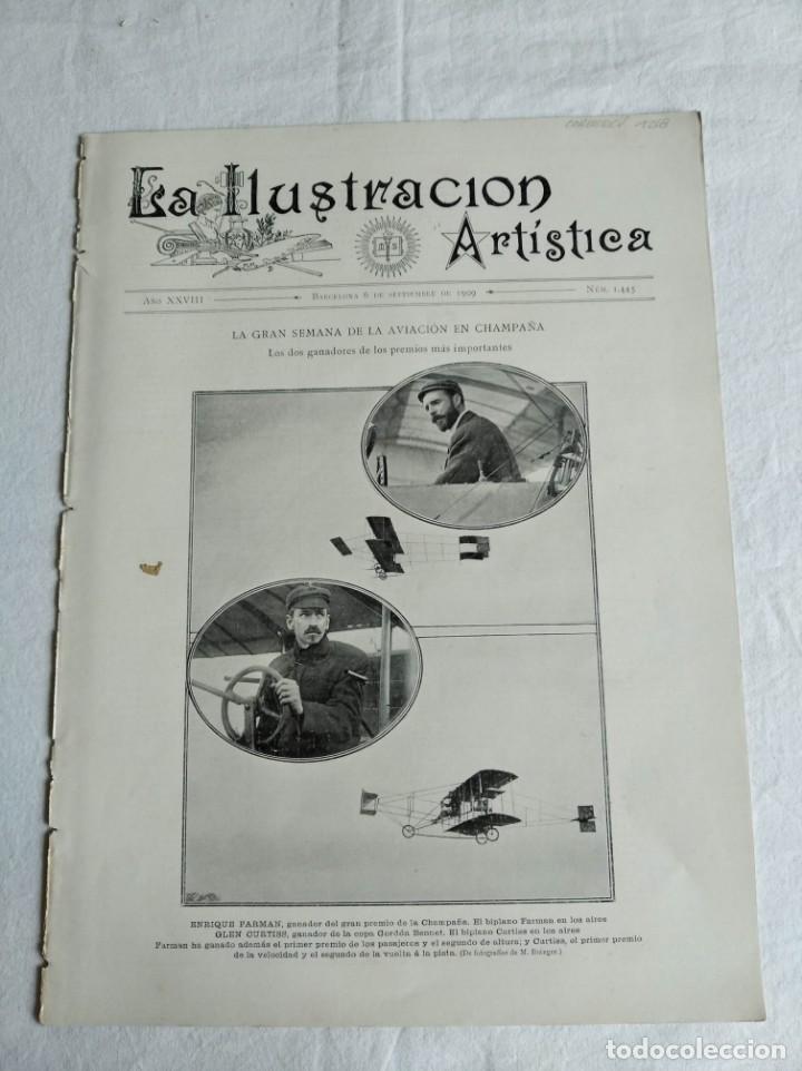 Coleccionismo de revistas y peri&oacute;dicos: LA ILUSTRACI&Oacute;N ART&Iacute;STICA. N&ordm; 1445. A&Ntilde;O 1909. GRAN SEMANA DE LA AVIACI&Oacute;N EN CHAMPA&Ntilde;A. GINEBRA. ALFONS