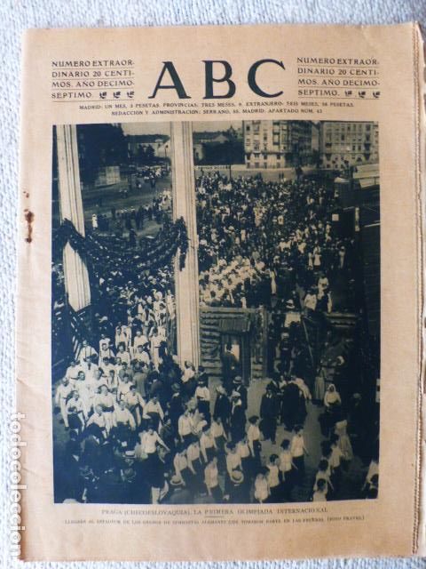 Coleccionismo de Revistas y Peri&oacute;dicos: PERIODICO ABC 10 DE JULIO DE 1921 PRIMERA OLIMPIADO INTERNACIONAL PRAGA