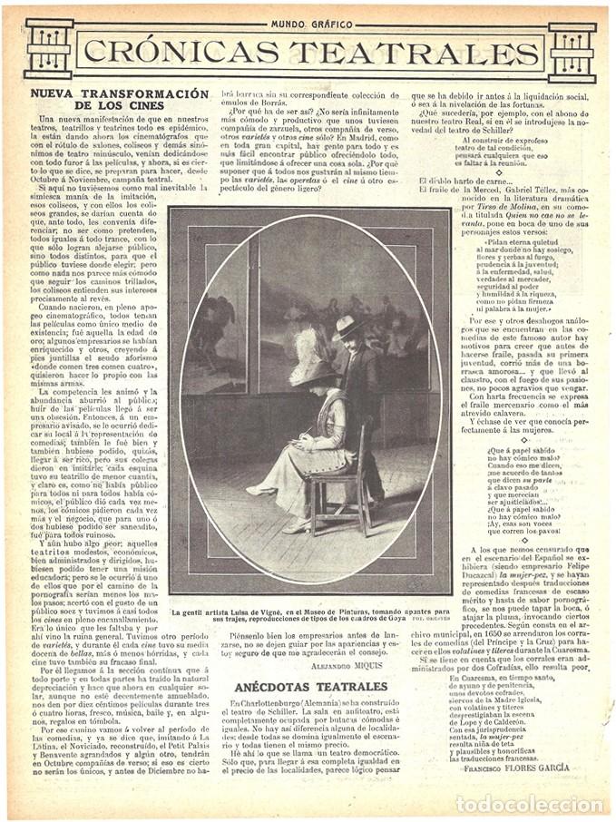 Coleccionismo de Revistas y Peri&oacute;dicos: 1912 HOJA REVISTA MUSEO DEL PRADO ARTISTA LUISA DE VIGN&Eacute; APUNTES PARA SUS TRAJES INSPIRADOS EN GOYA