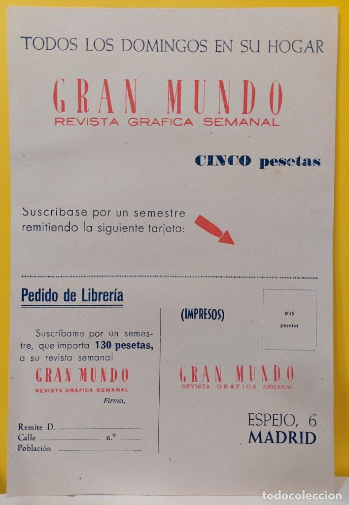 Coleccionismo de Revistas y Peri&oacute;dicos: HOJA DE SUSCRIPCI&Oacute;N A LA REVISTA GRAFICA SEMANAL - GRAN MUNDO - UN SEMESTRE 130 PESETAS .. L 5018