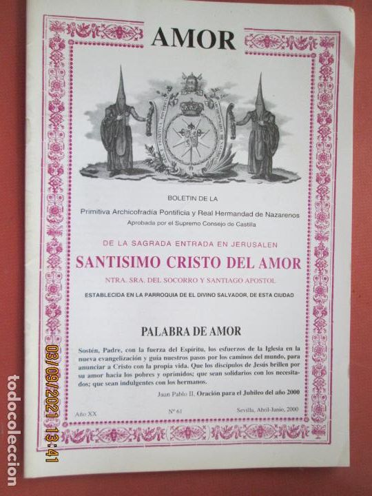 Colecionismo de Revistas e Jornais: AMOR HERMANDAD ARCHICOFRADIA DEL SANTISIMO CRISTO SEVILLA , BOLETIN N&ordm; 61- 04-06 -2000