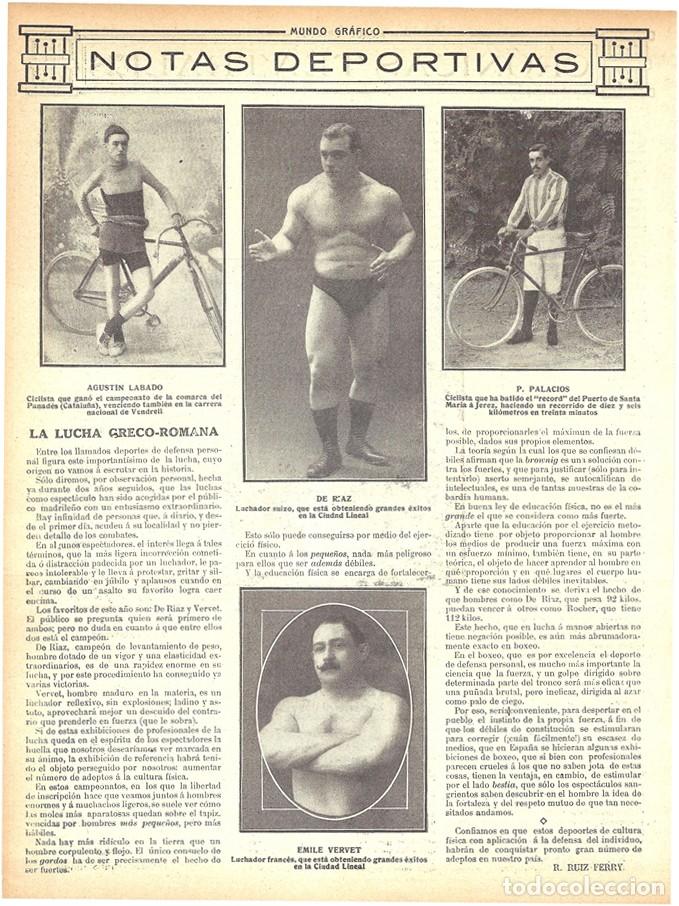 Coleccionismo de revistas y peri&oacute;dicos: 1912 HOJA REVISTA BARCELONA CICLISMO CICLISTA AGUST&Iacute;N LABADO CAMPE&Oacute;N PENED&Eacute;S Y CARRERA DE VENDRELL