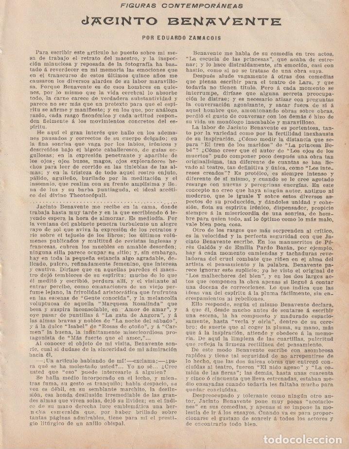 Coleccionismo de Revistas y Peri&oacute;dicos: Jacinto Benavente/ Eduardo Zamacois - 1909