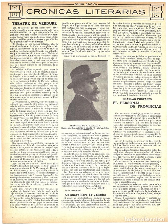 Coleccionismo de Revistas y Peri&oacute;dicos: 1912 HOJA REVISTA ESCRITOR FRANCISCO DE PAULA VALLADAR AUTOR NOVELA 'OVIDIO'