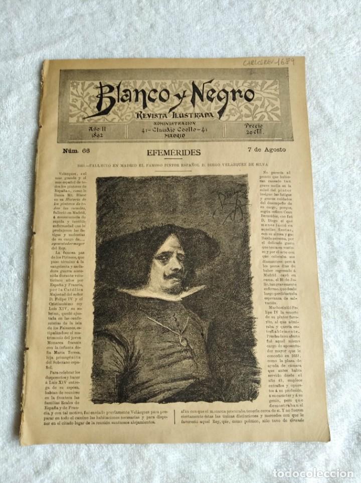 Coleccionismo de revistas y peri&oacute;dicos: BLANCO Y NEGRO. N&ordm; 66. A&Ntilde;O 1892. DIEGO VELAZQUEZ DE SILVA. LA CIBELES. GABRIEL S&Aacute;NCHEZ DE CASTILLA.