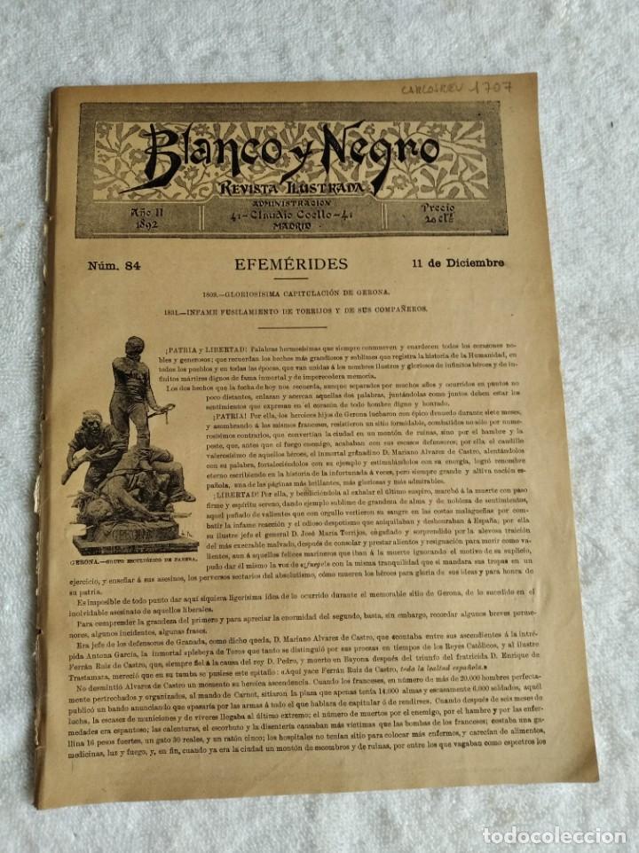 Coleccionismo de Revistas y Peri&oacute;dicos: BLANCO Y NEGRO. N&ordm; 84. A&Ntilde;O 1892. CAPITULACI&Oacute;N DE GERONA. ESTATUA DE FELIPE IV. DON MIGUEL DE LOS SAN