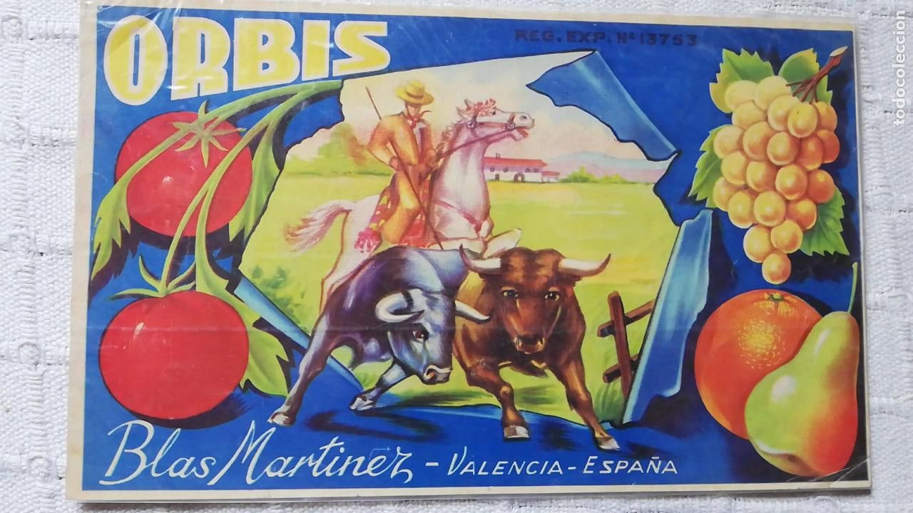 Colecionismo de Revistas e Jornais: ANTIGUA ETIQUETA / OLD ADVERT: FRUTAS ORBIS BLAS MART&Iacute;NEZ VALENCIA