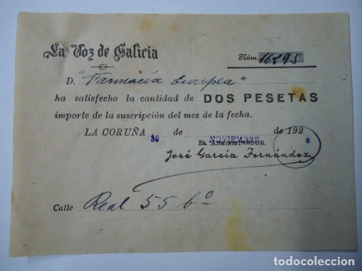 Coleccionismo de Revistas y Peri&oacute;dicos: 1926 RECIBO SUSCRIPCI&Oacute;N DE &rdquo;LA VOZ DE GALICIA&rdquo; 2 PESETAS A&Ntilde;O 1926 MUY RARO NUNCA VISTO EN TD ORIGINA