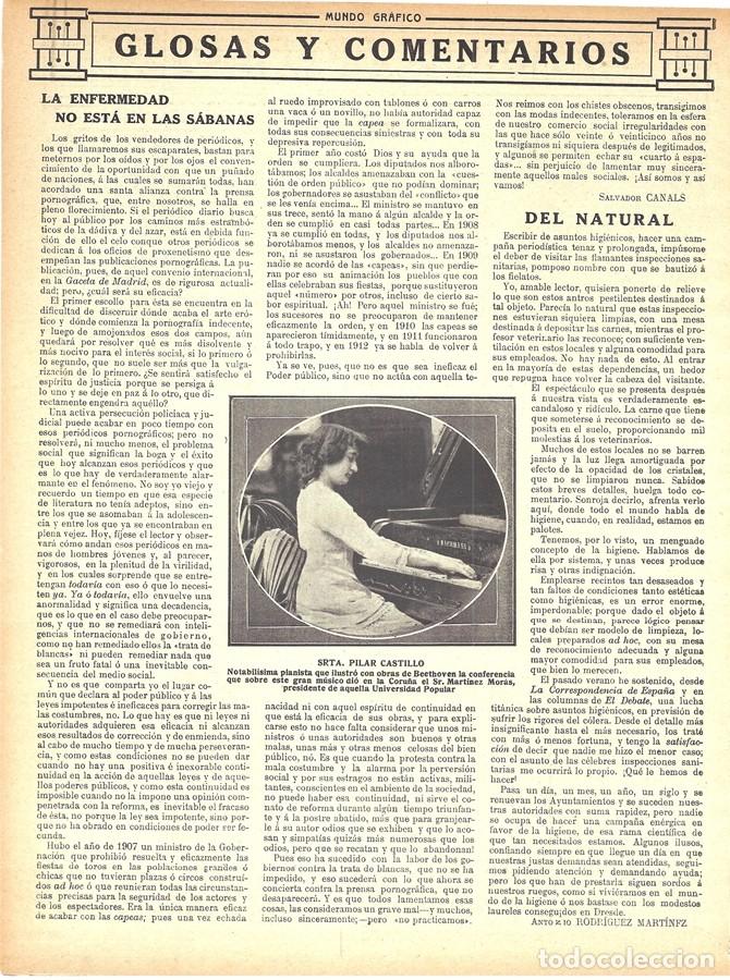 Coleccionismo de Revistas y Peri&oacute;dicos: 1912 HOJA REVISTA LA CORU&Ntilde;A PIANISTA PILAR CASTILLO CONFERENCIA SOBRE BEETHOVEN DE MART&Iacute;NEZ MORAS