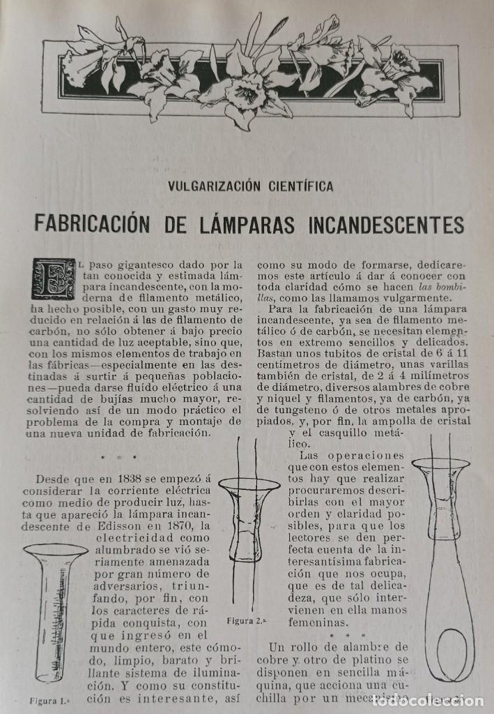 Collection Magazines and Newspapers: FABRICACION LAMPARAS INCANDESCENTES-TRES HOJAS SUELTAS PUBLICACION PPIO 1900 .
