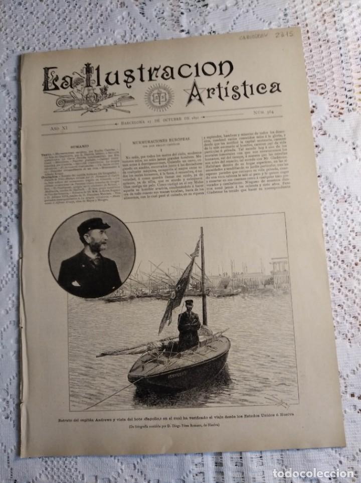 Coleccionismo de revistas y peri&oacute;dicos: LA ILUSTRACI&Oacute;N ART&Iacute;STICA. A&Ntilde;O 1892. N&ordm; 564. LAS &Uacute;LTIMAS EXCAVACIONES DE POMPEYA. LA TERAPIA VIBRATOR