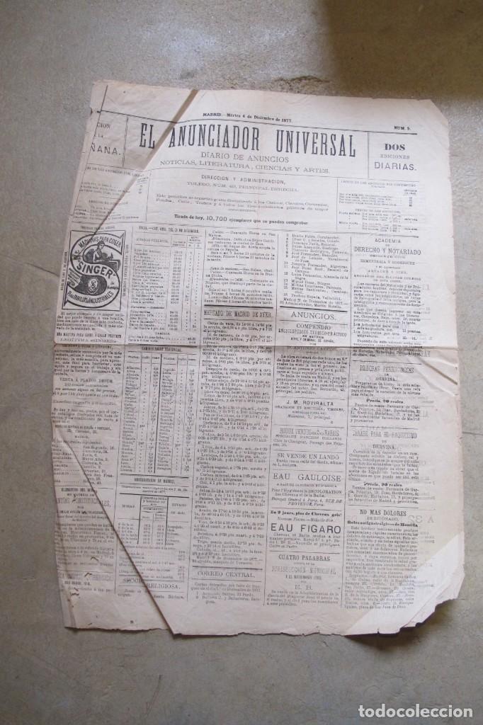 Coleccionismo de revistas y peri&oacute;dicos: EL ANUNCIADOR UNIVERSAL . MARTES 4 DE DICIEMBRE DE 1877. NUM. 5 DIARIO DE ANUNCIOS NOTICIAS LITE.
