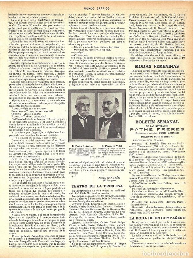 Coleccionismo de revistas y peri&oacute;dicos: 1912 HOJA REVISTA ALBACETE TARAZONA DE LA MANCHA POETA PREMIADO PEDRO J ACACIO SENADOR POMPEYO VIDAL