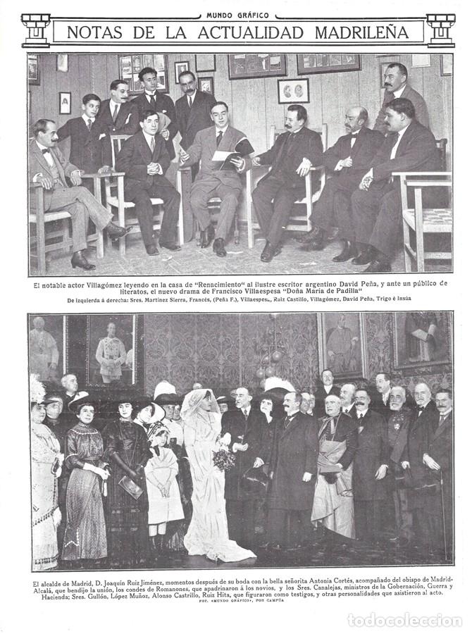 Coleccionismo de Revistas y Peri&oacute;dicos: 1912 HOJA REVISTA MADRID CASA DE 'RENACIMIENTO' ACTOR VILLAG&Oacute;MEZ ESCRITOR DAVID PE&Ntilde;A