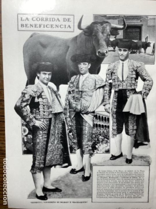 Colecionismo de Revistas e Jornais: LA CORRIDA DE BENEFICENCIA, BOMBITA, COCHERITO Y MACHAQUITO, MADRID 1909 HOJA REVISTA