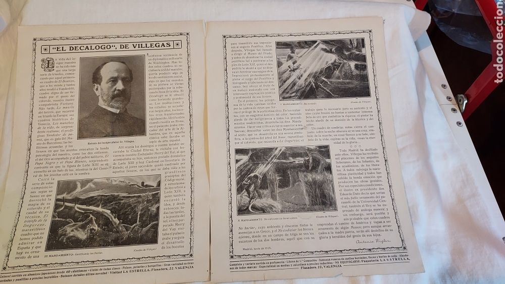 Coleccionismo de revistas y peri&oacute;dicos: EL DECALOGO DE VILLEGAS.2 HOJAS DE REVISTA ROSAS Y ESPINAS 1916