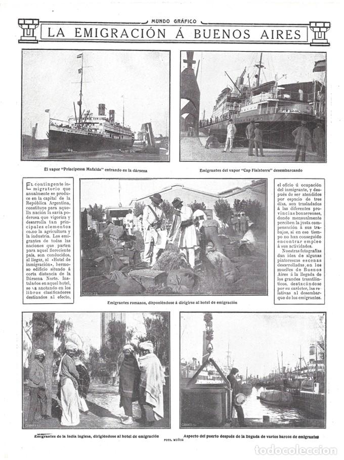 Coleccionismo de Revistas y Peri&oacute;dicos: 1912 HOJA REVISTA ARGENTINA LA EMIGRACI&Oacute;N A BUENOS AIRES BARCOS VAPOR Y EMIGRANTES ROMANOS, INDIOS