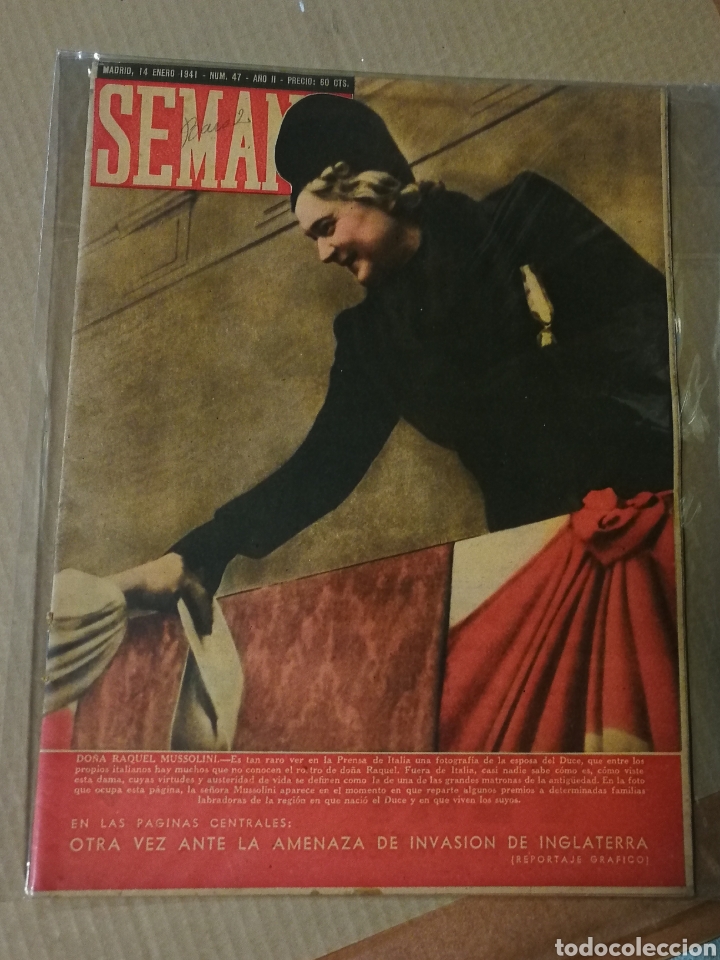 Coleccionismo de Revistas y Peri&oacute;dicos: REVISTA SEMANA- 14 ENERO 1941. DO&Ntilde;A RAQUEL MUSSOLINI.