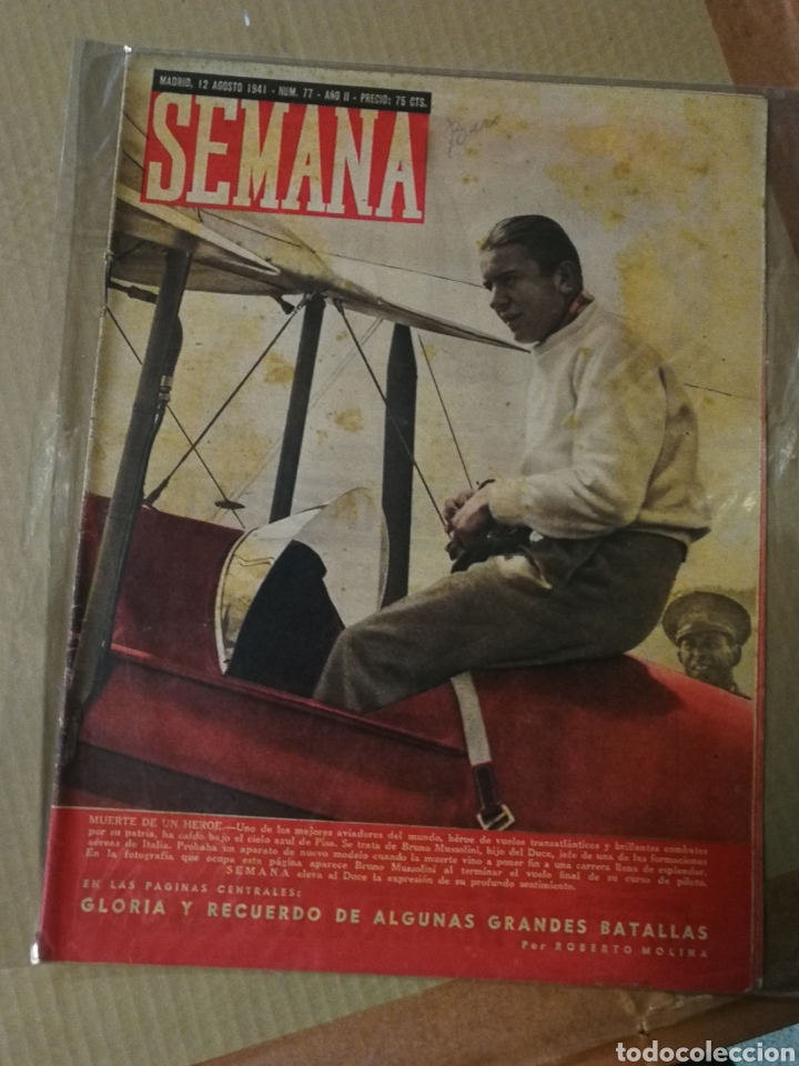 Coleccionismo de Revistas y Peri&oacute;dicos: REVISTA SEMANA- 12 AGOSTO 1941. MUERTE DE UN H&Eacute;ROE, BRUNO MUSSOLINI.