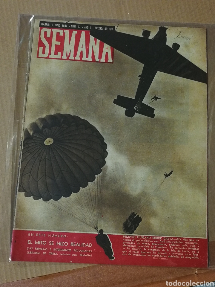 Coleccionismo de Revistas y Peri&oacute;dicos: REVISTA SEMANA- 3 JUNIO 1941. DILUVIO HUMANO SOBRE CRETA, MUERTE CAPIT&Aacute;N PRIEN.