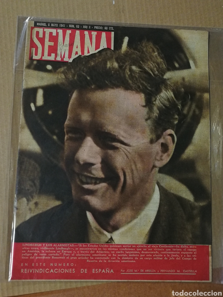 Coleccionismo de Revistas y Peri&oacute;dicos: REVISTA SEMANA- 6 MAYO 1941. DESEMBARCO DE INGLATERRA, LINDBERGH Y LOS ALARMISTAS.