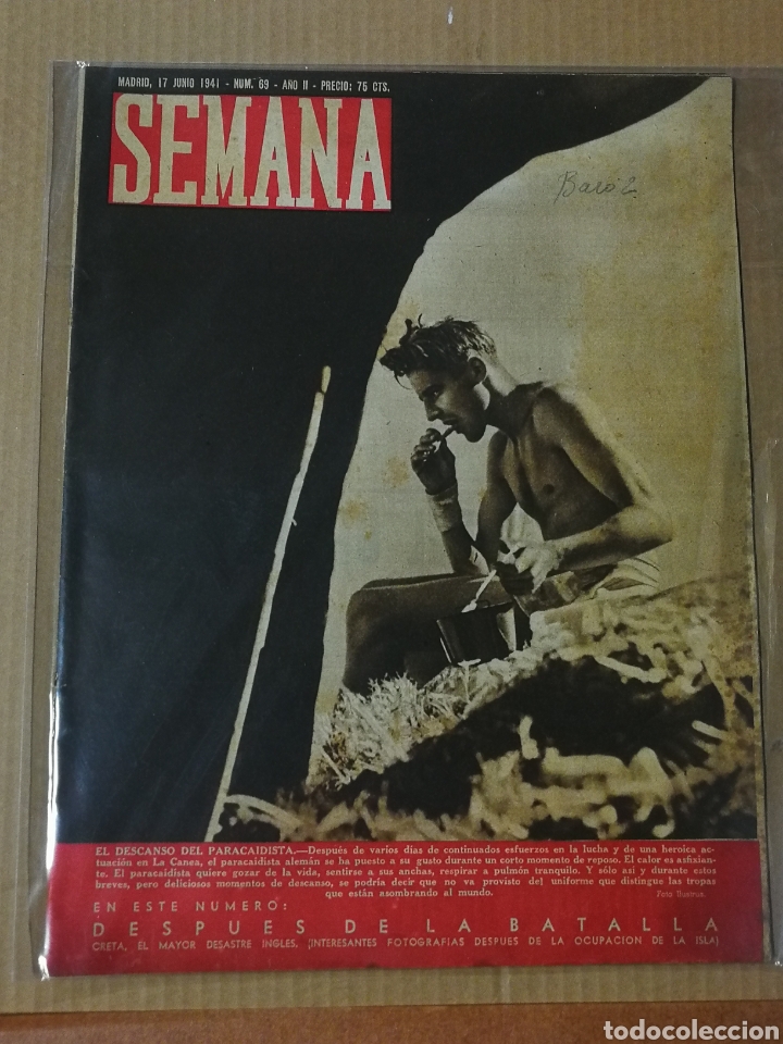 Coleccionismo de Revistas y Peri&oacute;dicos: REVISTA SEMANA- 17 JUNIO 1941. EL DESPU&Eacute;S DE LA BATALLA, DESCANSO PARACAIDISTA.