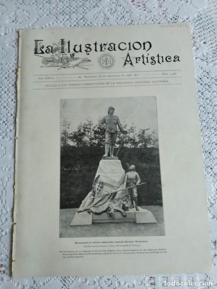 Coleccionismo de revistas y peri&oacute;dicos: LA ILUSTRACI&Oacute;N ART&Iacute;STICA. A&Ntilde;O 1908. N&ordm; 1396. CONGRESO FEMINISTA (GINEBRA). TRASLACI&Oacute;N DE UN CUADRO D