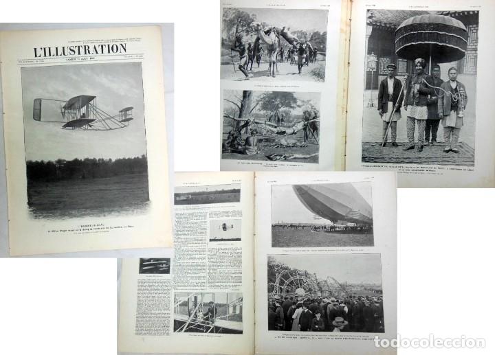 Coleccionismo de revistas y peri&oacute;dicos: L'ILLUSTRATION. N&ordm; 3416 , 15 Aout 1908. L'homme-Oiseau, M Wilbur Wright; La Chasse au crocodile dans
