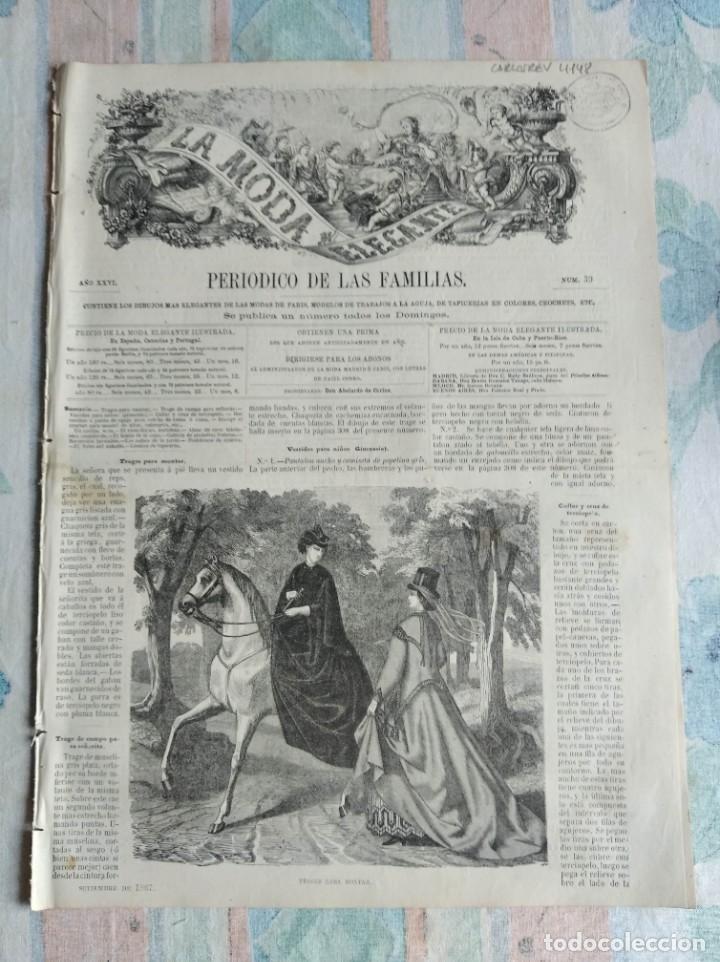 Collezionismo di Riviste e Giornali: REVISTA LA MODA ELEGANTE. A&Ntilde;O XXVI. SEPTIEMBRE DE 1867. N&ordm; 39. MADRID-C&Aacute;DIZ. TRAJES PARA MONTAR.LEER