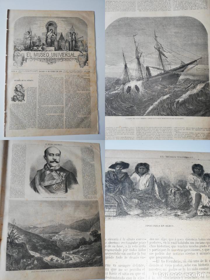 Collezionismo di Riviste e Giornali: EL MUSEO UNIVERSAL. N&ordm;2, Enero 1869. Grabados: Naufragio del vapor Hibernia, Guanajuato,
