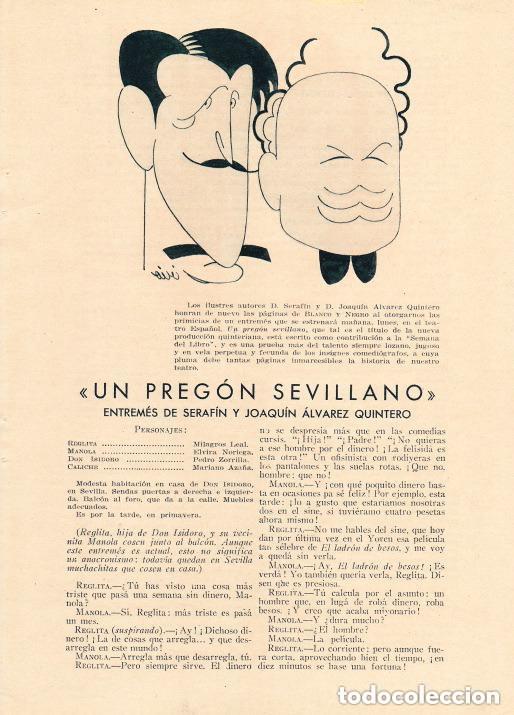 Coleccionismo de revistas y peri&oacute;dicos: * TEATRO * Un preg&oacute;n sevillano / entrem&eacute;s de los &Aacute;lvarez Quintero - 1933