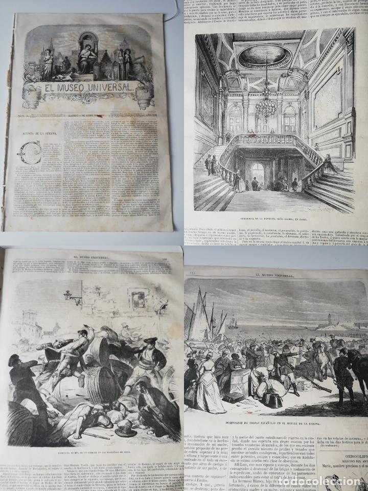 Collezionismo di Riviste e Giornali: EL MUSEO UNIVERSAL N&deg;14, marzo 1869. Grabados: Combate en Jerez, Desembarco en La Habana,