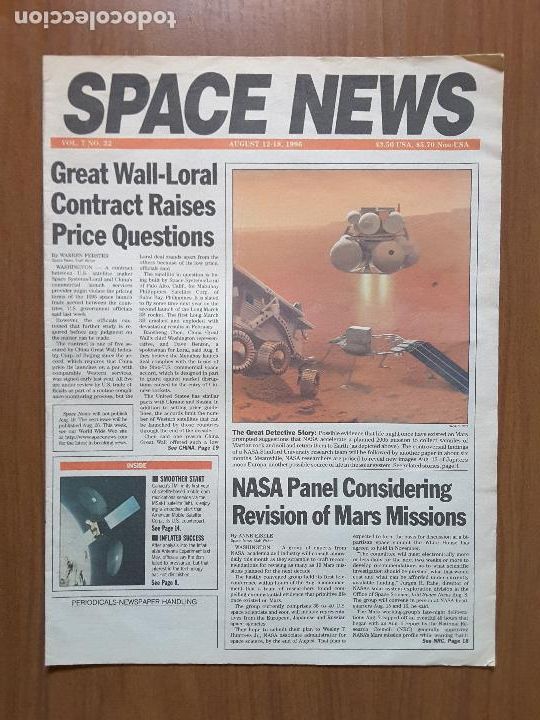 Collection Magazines and Newspapers: Space News Vol. 7, No 32. Noticias del espacio. En ingl&eacute;s.
