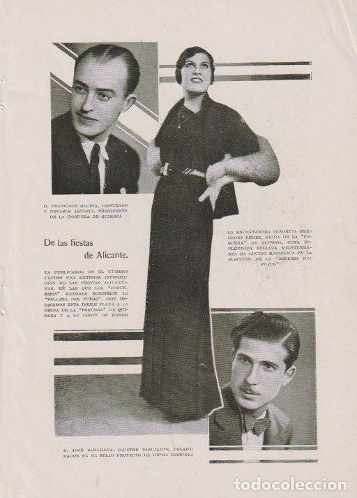 Coleccionismo de revistas y peri&oacute;dicos: * ALICANTE * HOGUERAS * Foguera de Quiroga: Mercedes P&eacute;rez, Francisco Olcina..- 1933