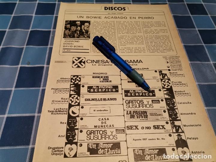 Coleccionismo de revistas y peri&oacute;dicos: DAVID BOWIE DIAMOND DOGS RECORTE REVISTA 1974